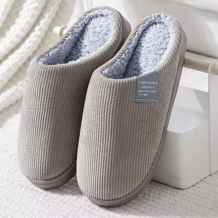 Zapatillas De Casa Para Hombres Suaves Y Cálidas Con Plush Interior Zapatos De Tobillo Ancho Retro Estilo T-tied Para Uso Interior - 1