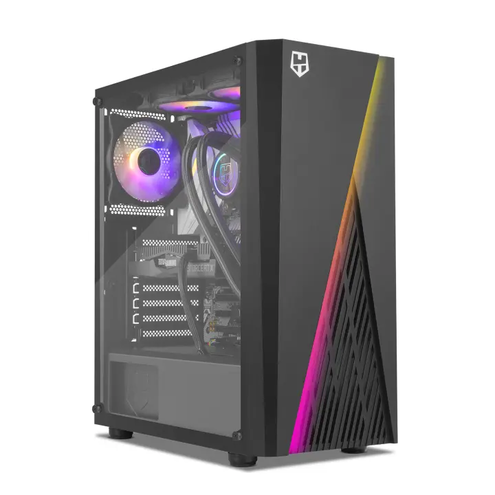NOX Hummer Frost- Microtorre Micro ATX;ATX, hasta 6 Ventiladores 160mm, diseño Gaming, Tira LED ARGB Rainbow, Ventana Cristal Templado, graficas Gran tamaño, USB 3.0, Negro - 1