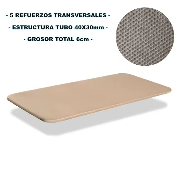 Base Tapizada para Dormitorio 3D Estilo Contemporáneo en Color Beige con 5 Refuerzos Trasversales 150X200 cm (CON 6 Patas) - 1