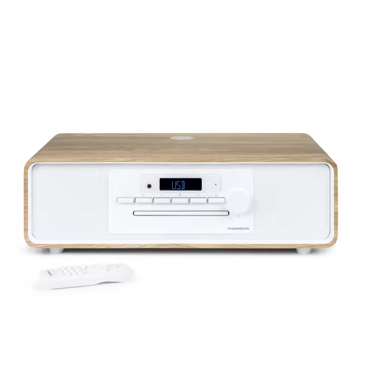 Thomson MIC301IBT Radio CD Bluetooth 60 W MP3 USB con carga de inducción Blanca Madera - 1