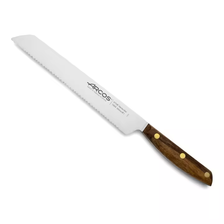 Arcos Cuchillo para pan con Hoja Acero Inoxidable Nitrum 200 mm. Obtenga una gran variedad cortes parau comida. Cuchillo ideal para uso doméstico diario. Serie Nordika. Color marrón. - 1