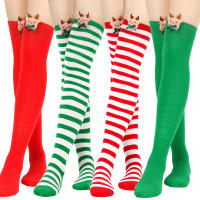 Novena Medias Navideñas Decorativas De Muñeca Calcetines De Pierna Sobre La Rodilla Estampado De Ciervo Y Rayas Para Mujer - details 1