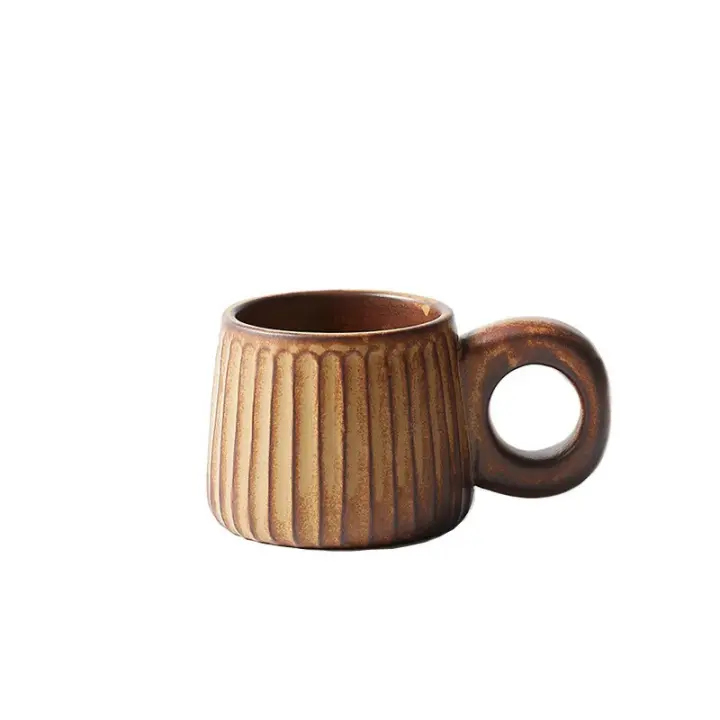 Taza De Café De Cerámica Artesanal Retro Nórdico 250ml Taza De Agua Y Té Con Flor Pull Latte Para Desayuno Ecológica - 1