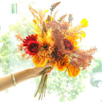 Bouquet De Flores Artificiales Otoño Rosa De Seda Hojas De Maple Dandelion Para Decoración De Hogar Bodas Halloween Y Otoño - details 7