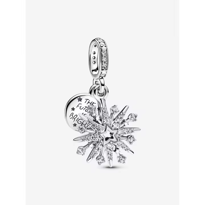 Pandora - Charm Doble Colgante de Fuegos Artificiales Brillantes-Plata de Lei - 1