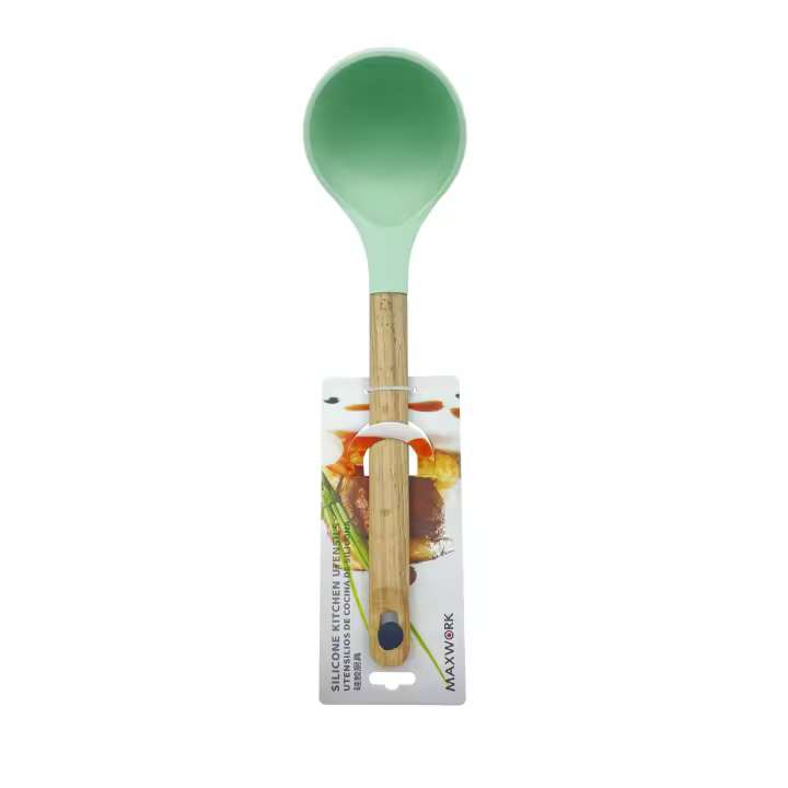 MAXWORK cucharón de silicona 32cm con mango de madera, utensilios de cocina - 1
