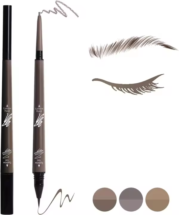 Lápiz de cejas 2 en 1, líquido resistente al agua y de larga duración, con doble punta que rellena y tiñe con precisión y definición, color marrón. - 1