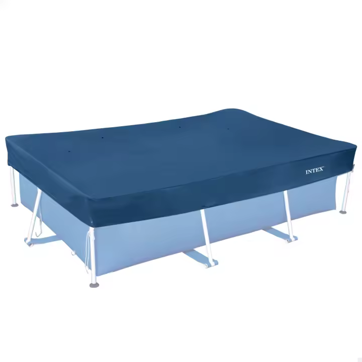 INTEX - Cobertor para piscina rectangular, azul oscuro, agujeros de drenaje, cordón agarre, voladizo 20 cm, funda de piscinas, lona para colocar piscina, cubre piscinas rectangular - 1