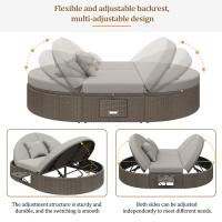 Tumbona de Ratán para dos, Sofá Cama de exterior, Tumbona de Jardín con estante lateral, Tumbona para dos, Mesa plegable para 2, Tumbona de Jardín, Tumbona de Ratán para dos, sofás de exterior ajustables individualmente - details 5