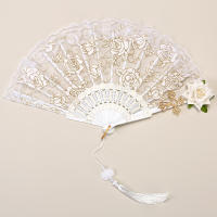 Abanico De Mano Lolita Gótico Victoriano Para Mujer Vintage Negro Blanco Rojo Rosa De Bambú Para Cosplay Fiestas De Halloween - details 4