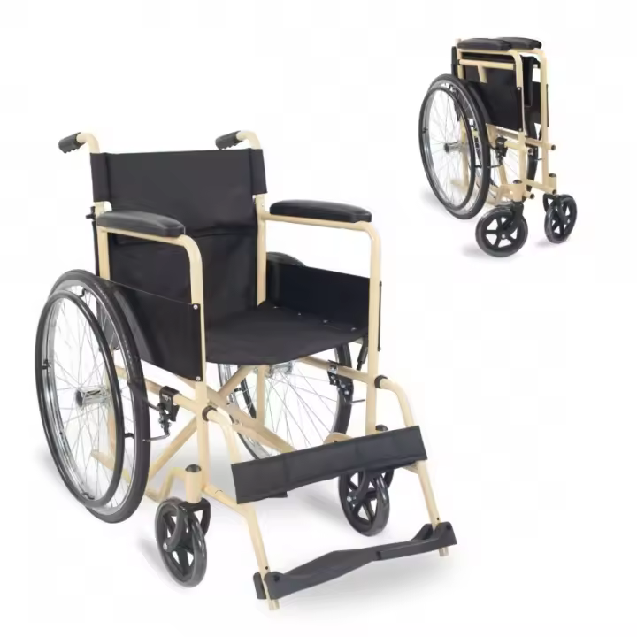 Mobiclinic® Silla de ruedas plegable Denver Marca Española Asiento 46 cm Freno manual Respaldo desmontable Reposapiés abatibles Resistente Silla de ruedas para minusválido Crema y Negro - 1
