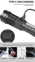 Linterna LED Potente XHP50 Impermeable Con Luz Lateral Y 7 Modos Recargable Por USB Y Zoom Para Camping Y Pesca - details 7