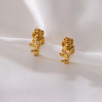 Pendiente De Flor De Rosas En Acero Inoxidable Para Mujer Color Oro Estilo Aesthetic Joyería De Lujo Accesorios BFF - details 0