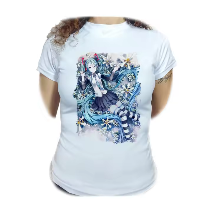 CAMISETA MUJER HATSUNE MIKU FLORES JARDIN woman tshirt vocaloid music anime - 1