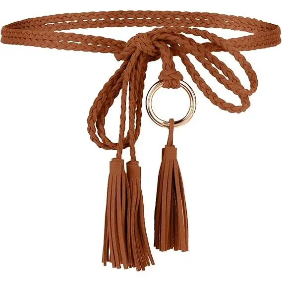 Vestido de Giro Cadena de Cuerda Estilo étilo Bohemio para Mujeres Niñas Godness Cinturón de Mujer Lassel, cinturón Delgado - 1