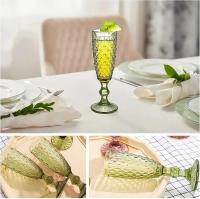 MAXHOME-Juego de 6 copas de vino vintage, copas de agua de vidrio de colores de 170 ML, patrón único en relieve, cristalería de tallo transparente de alta calidad, copas de bebida para boda, fiesta, bar - details 2