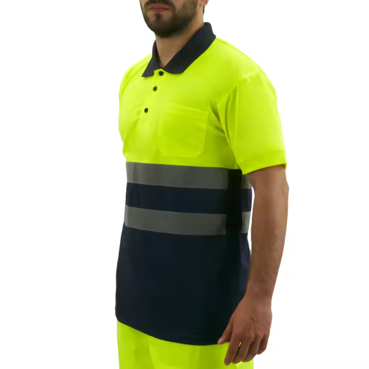 Camiseta tipo polo de manga corta reflectante amarillo azul para seguridad laboral de talla XL - PrimeMatik - 1