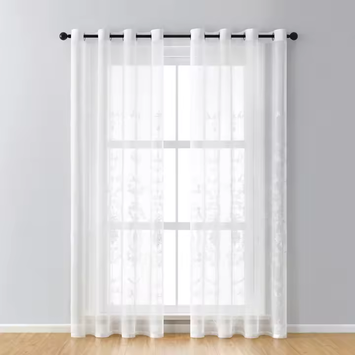 Cortinas Transparentes De Encaje Para Sala De Estar Y Dormitorio Con Ojales 2 Panel Cortina Ligera Para Decoración Del Hogar Estilo Moderno - 1