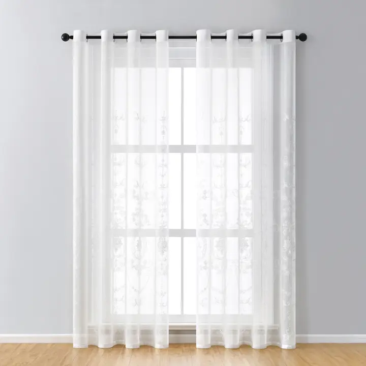 Cortinas Transparentes De Encaje Para Sala De Estar Y Dormitorio Con Ojales 2 Panel Cortina Ligera Para Decoración Del Hogar Estilo Moderno - 1