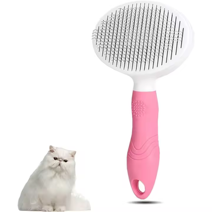 Dogs and Cats Brush Self-cleaning Grooming Comb Hair Removal Brush Massage Comb for Cats Anti Hair Brush for Pets Massage, Hair Removal(Pink and White) - 1