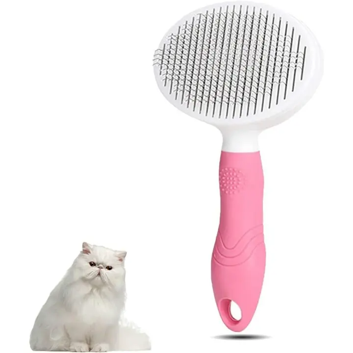 Perros y gatos cepillo auto-limpieza peine cepillo de depilación peine para gatos anti pelo cepillo para mascotas masaje, depilación (Rosa y blanco) - 1