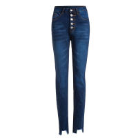 Nuevas Jeans Stretchy Para Niñas Cintura Alta Vintage Azul Mecánica Recta Casual Pantalones De Calle Con Botones Y Bolsillos - details 13