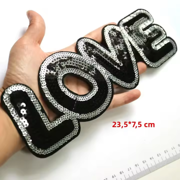 Parches Bordados Al Por Mayor Con Lentejuelas Y Letras Para Ropa Suministros De Costura Y Hierro En Parches Tamaño 23.5x7.5CM - 1