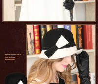 Gorro De Paja Blanca Ancha Para Mujer Gorro Bowler De Lana Acolchada Estilo Fedora Para Fiesta De Té Iglesia Casual - details 1