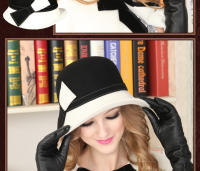 Gorro De Paja Blanca Ancha Para Mujer Gorro Bowler De Lana Acolchada Estilo Fedora Para Fiesta De Té Iglesia Casual - details 2