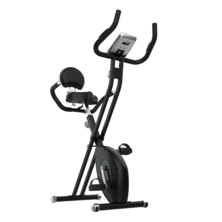 Bicicleta estática plegable con respaldo. Pantalla LCD. Resistencia magnética variable. Sillín confort con respaldo y agarres laterales. Soporte para tablet y ruedas de transporte. - 1