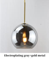 Lámpara Colgante De Vidrio Sférico Minimalista Nórdica En Ambar Fumé Gris Con Metal Antiguo Dorado Para Decoración Interior - details 19