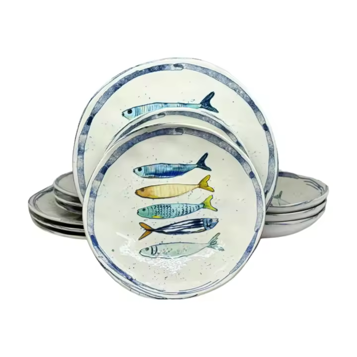 Vajilla La Mediterránea 12 platos, para 4 personas; 4 platos llanos grandes 26cm; 4 platos para postre 20cm; 4 platos hondos para sopa o ensalada 20x5 cm - 1