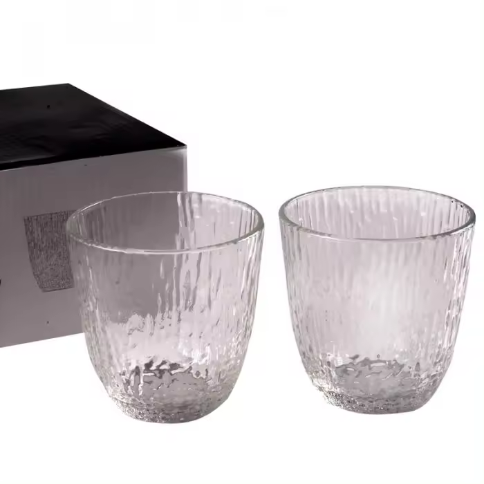 LA MEDITERRÁNEA Set 12 Vasos de cristal 300ml "ODIEL", tacto relieve, alta calidad, resistente y durabilidad, cristal grueso - 1