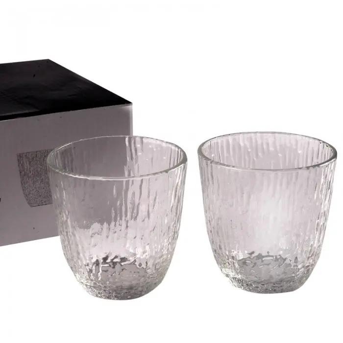 LA MEDITERRÁNEA Set 12 Vasos de cristal 300ml "ODIEL", tacto relieve, alta calidad, resistente y durabilidad, cristal grueso - 1