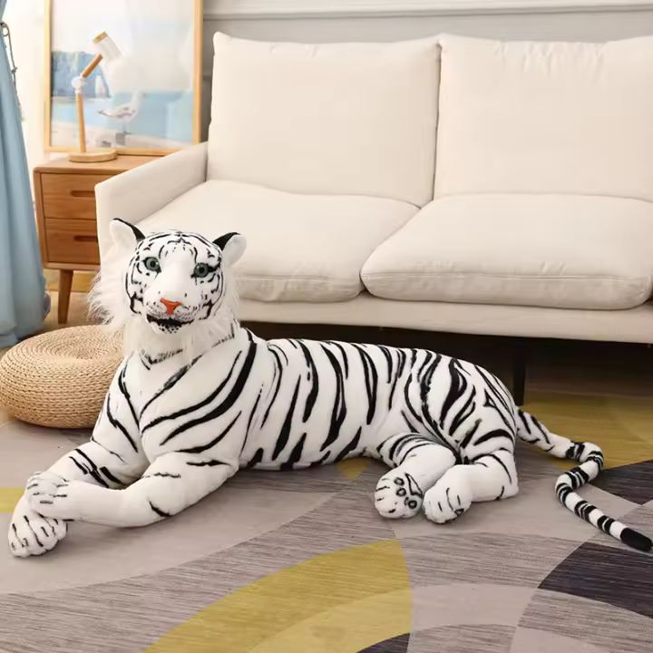 Jaguar De Tigre Blanco Gigante Peluche Realista Juguetes De Animales Silvestres Simulación Muñeco De Peluche Para Niños Regalos De Cumpleaños Decoración Suave Y Realista - 1