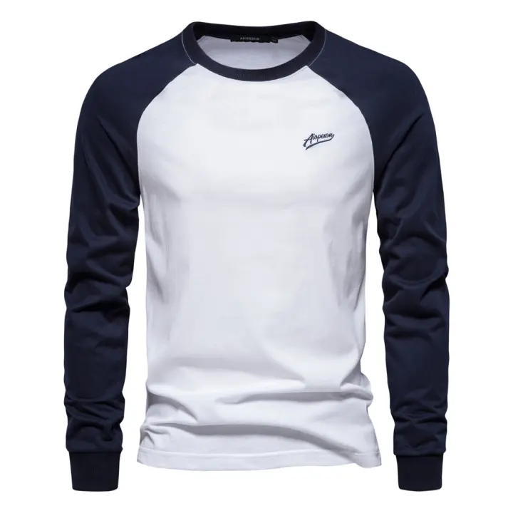 Camiseta de manga raglán de talla europea para hombre, camiseta de manga larga con empalme, Camiseta informal de algodón para hombre - 1