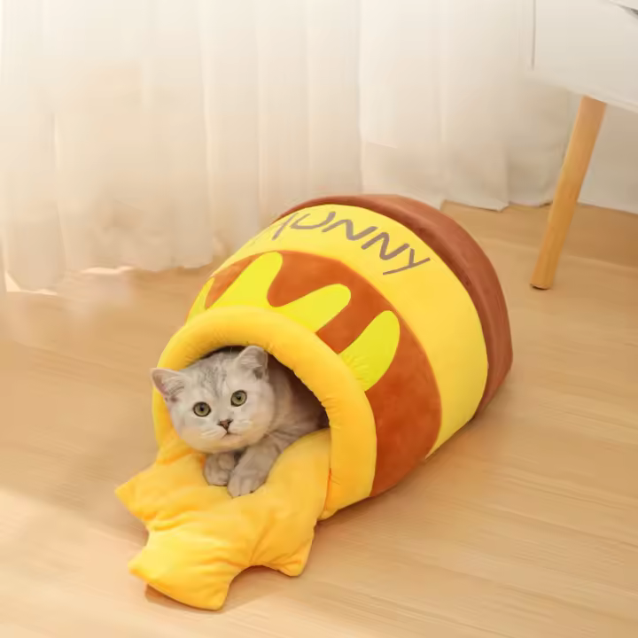 Nido De Gato Adorable De Miel Cálido Y Grueso Para Otoño E Invierno Cómodo Y Suave Con Diseño De Dibujos Animados Para Mascotas - 1