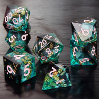 Juego De Dados DnD Hechos a Mano En Resina Negro Y Verde Para Juegos De Rol Poliedros 7 Piezas Fondo Escarpado Para Dungeons And Dragons - details 2