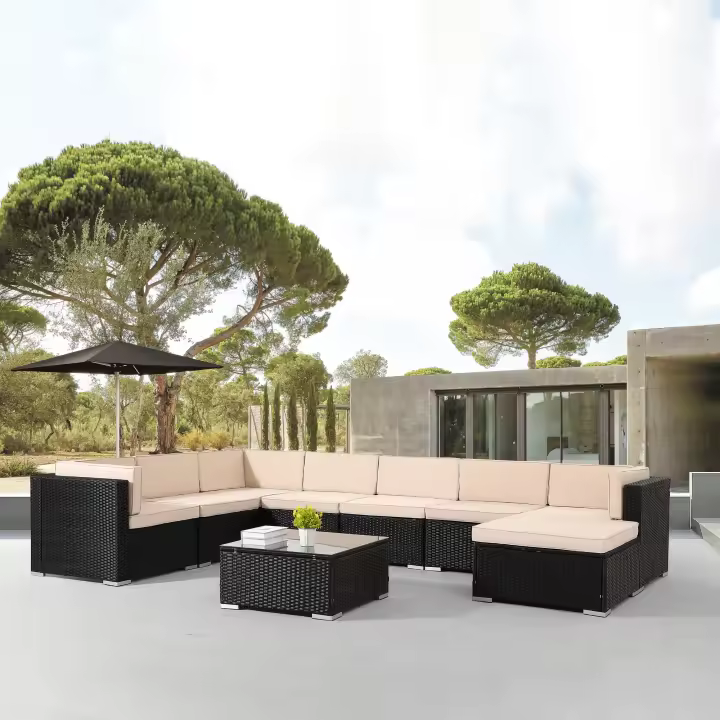 AREBOS Muebles jardín de poliratán Lounge Palermo 8 personas combinable negro - 1