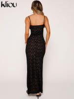Vestido Maxi De Malla Kliou Para Mujer Elegante Con Tirantes Y Corte Hollow out Ajustado Alta Calle Trendy Ropa De Fiesta - details 17