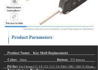 Carcasa De Llave Remota Modificada Jingyuqin Para Citroen С2 C4 С3 С5 С6 DS4 DS3 DS5 Berlingo Picasso C-Elysee Dispatch HU83/VA2 ABS Material 1 Pieza - details 2