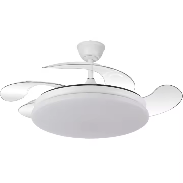 TRIDENTE - Ventilador Tridente Fabrilamp Abrila Motor DC Ultrasilencioso 59w Blanco 4 aspas desplegables 107d 6980lm 3000-4000-6000k LED Regulable Remoto Temporizador Memoria y Cuerpo Metalico - Fabrilamp 2025 - 1
