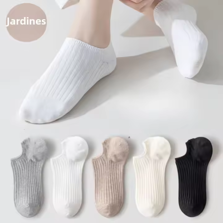 5 Pares De Calcetines Cortos Para Mujer Color Sólido Negro Y Blanco Casual Breathable Calcetines De Verano De Poliéster - 1