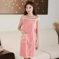 Toalla De Baño Coral Suave Y Absorbente Traje De Baño De Paja Espesado Toalla De Cuello Alto Camisola Para Mujer - details 18