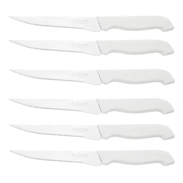 DESEOS Set 6 cuchillos chuleteros Family | Hoja microdentada y de acero inox | Mango ergonómico | Multiusos | 22cm - 1