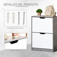 HOMCOM Armario de Zapatos Zapatero de Madera con 2 Puertas Abatibles 4 Estantes de Almacenaje Capacidad de 8 Pares para Entrada Pasillo Dormitorio 62,5x26x81 cm Gris - details 1
