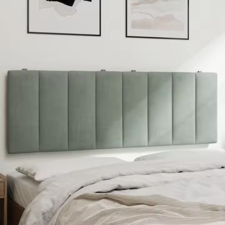 Cabecero de cama acolchado terciopelo gris claro 140 cm - 1