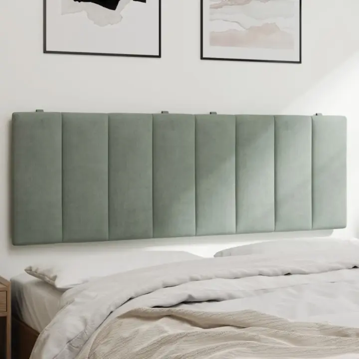 Cabecero de cama acolchado terciopelo gris claro 140 cm - 1