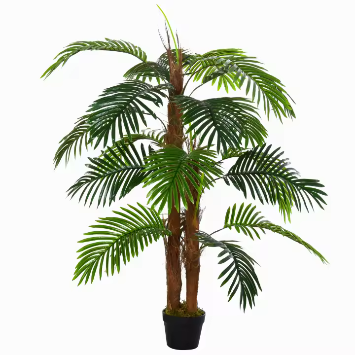 Outsunny Planta Artificial en Maceta Altura 120 cm Palma Falsa con 19 Hojas Realistas y 3 Troncos Palmera Tropical Decoración para Hogar Oficina y Exterior Verde - 1