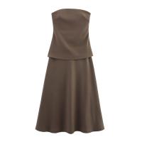 Vestido UNIZERA Para Mujer Estilo Straight Con Cintura Acoplada Y Hombros Descubiertos Sin Mangas De Verano Alineado Midi Sin Capas - details 2